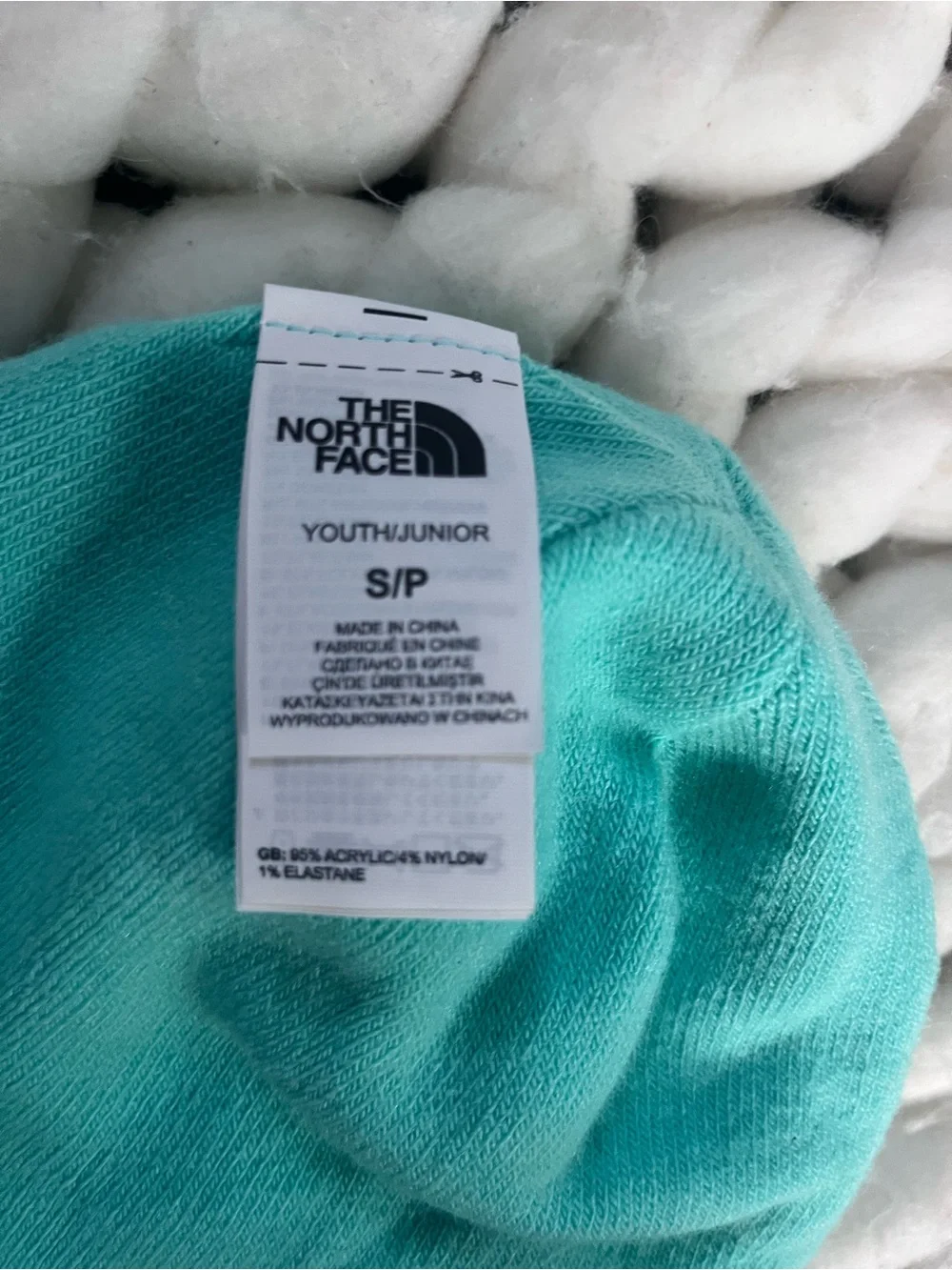 Reversible The North Face Kids Aqua/Turquoise Beanie with Gray Trim